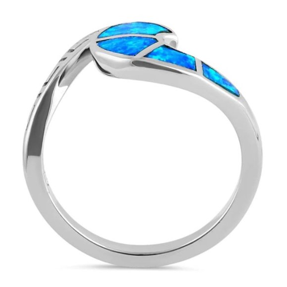925 STERLING SILVER Lab Created Blue Fire Opal Greek Key & Wave Ring - Picture 14 of 16
